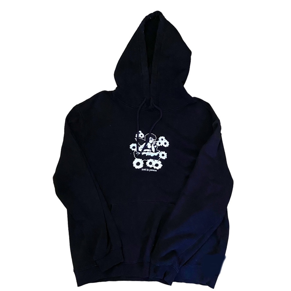 H&M “Lost In Peace” Black Hoodie Embroidered Sweatshirt Regular Fit Mens Large